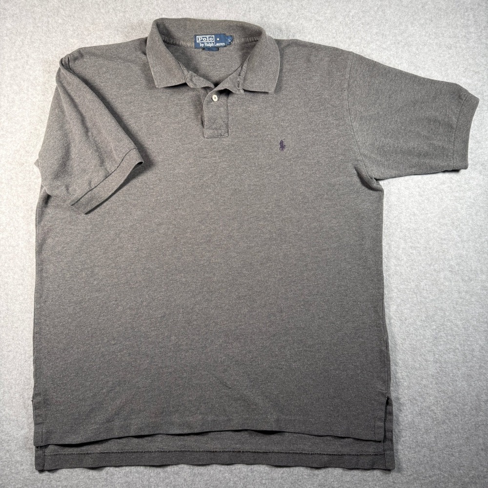 Polo Ralph Lauren Mens Large Gray Short Sleeve Polo Shirt Pony Logo Cotton